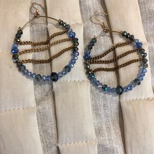 Blue Crystal & Gold-Tone Hoop Earrings (NWOT)